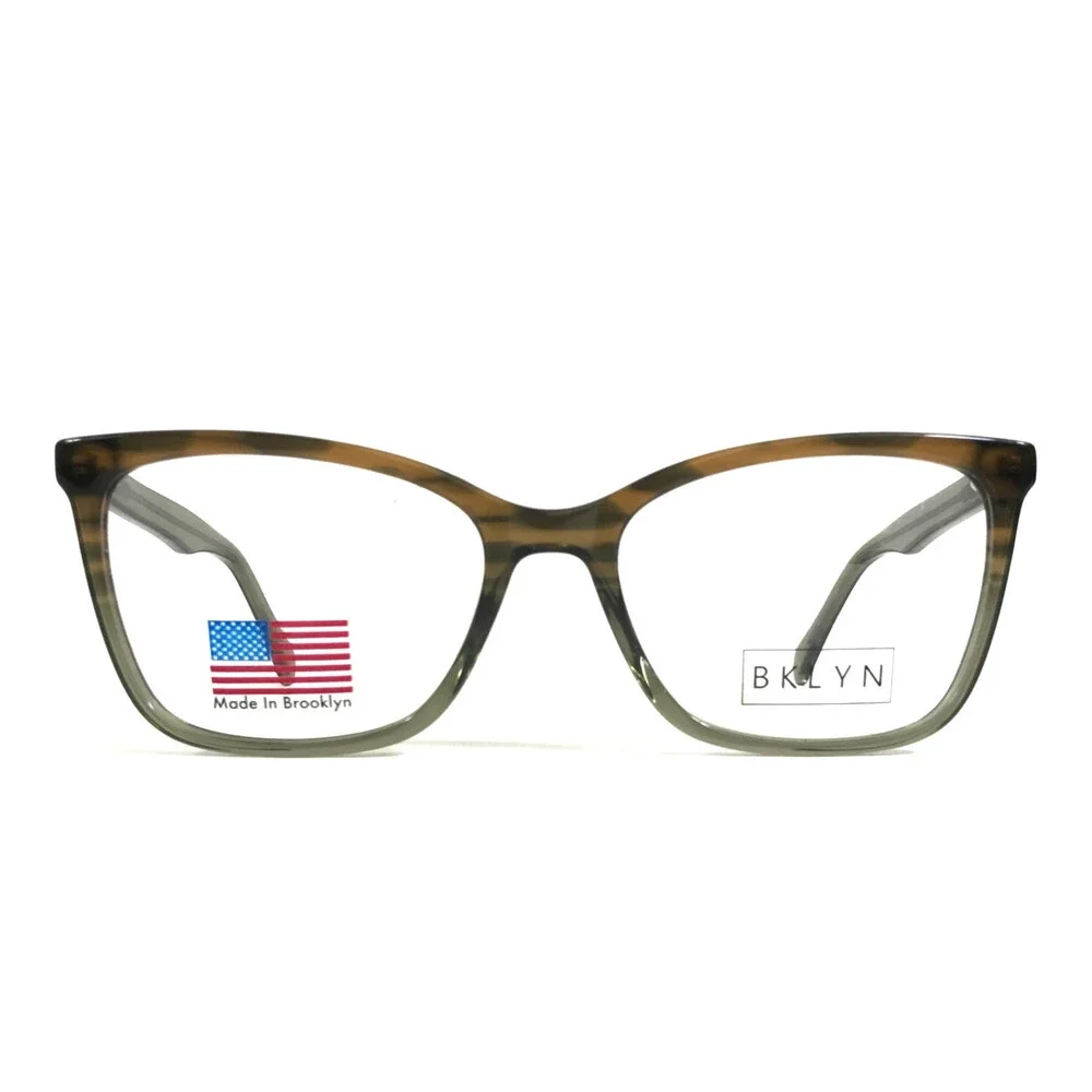 BKLYN Eyeglasses Frames CROWN GRNTG Green Brown Striped Cat Eye 55-18-145